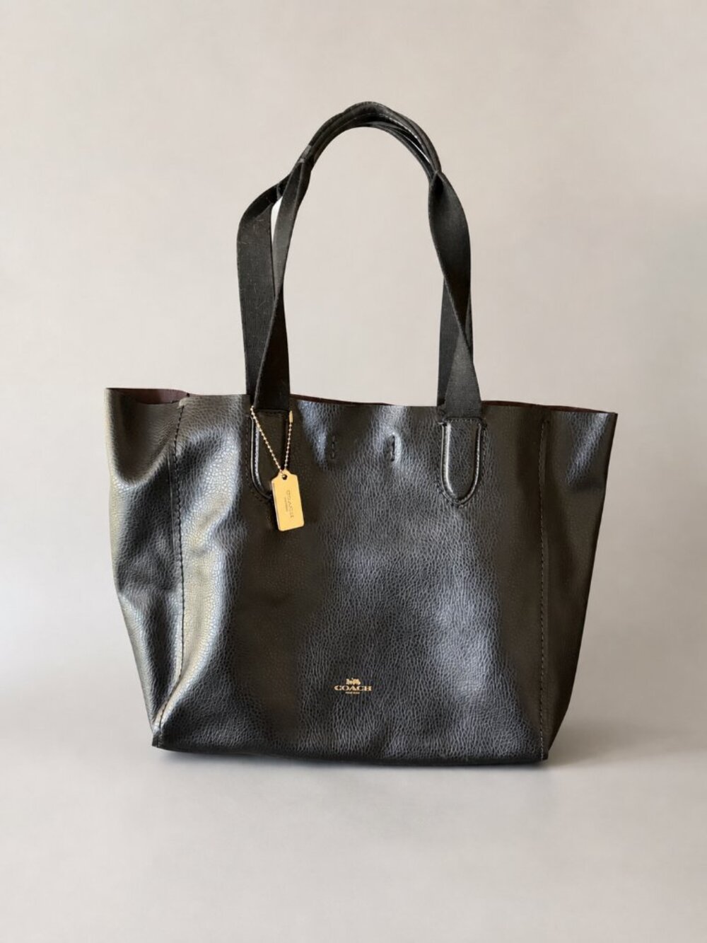 Coach Derby Tote F58660 Black Pebbled Leather Shoulder Tote Bag